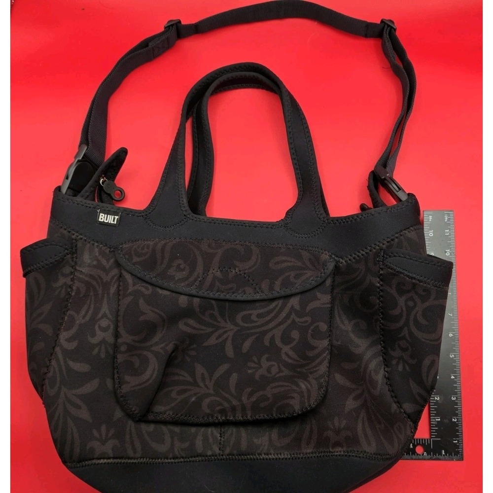 Built Go-Go Diaper Tote Bag Night Damask Black Gray Pink Lining HTF Zip Retired